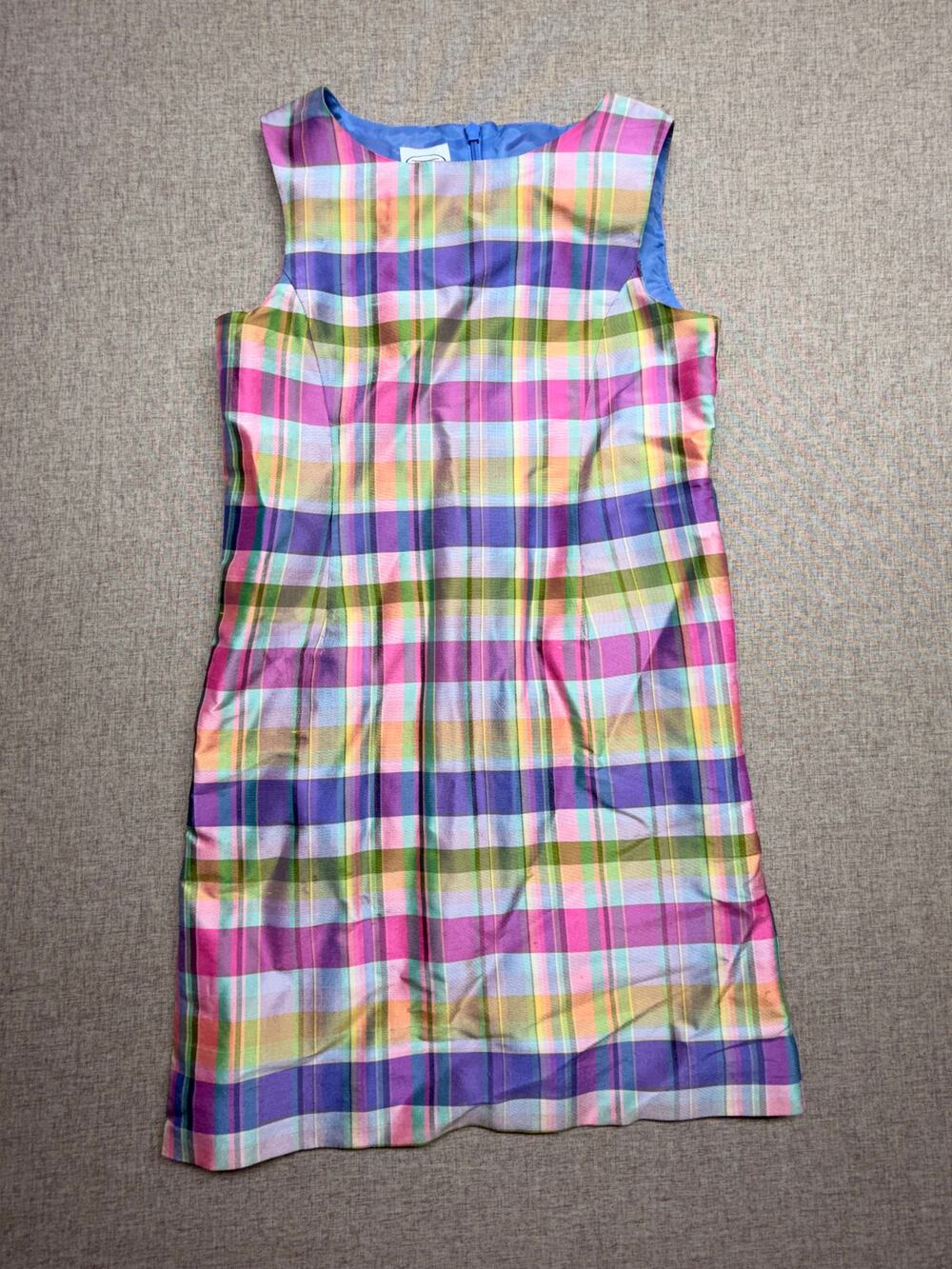 Talbots Kids Girls Size 7 100% Silk Plaid Shift Dress Multicolor Preppy